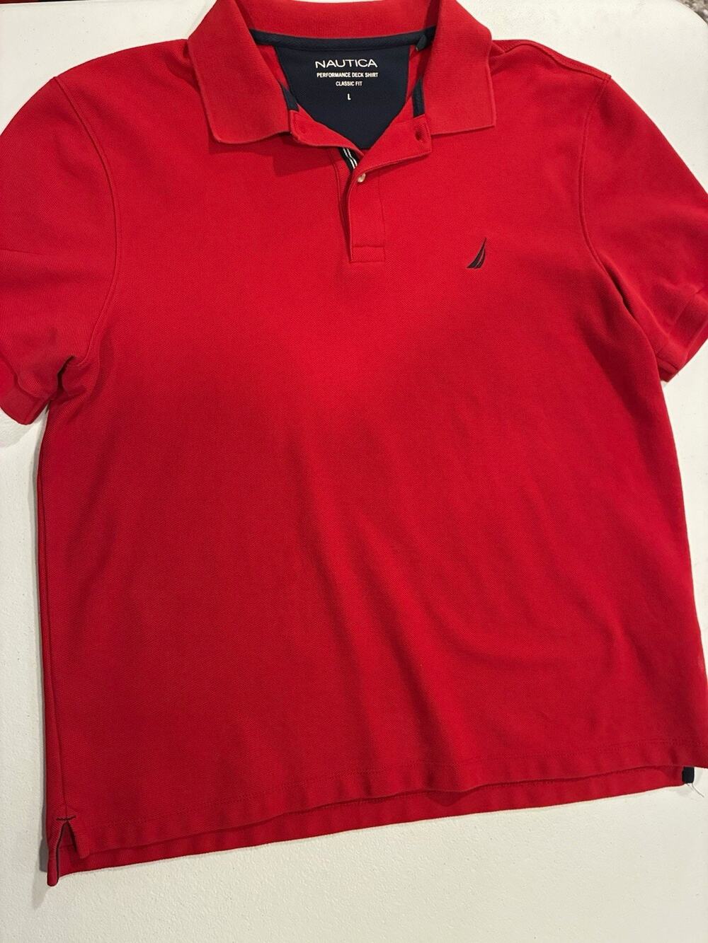Nautica Performance Deck Polo Shirt Classic Fit L Red Solid Short Sleeve